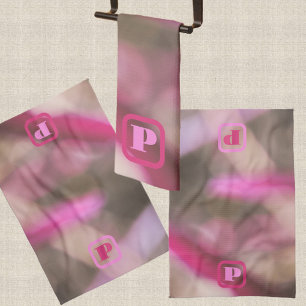 Pink and Taupe Camo Abstract Chic Monogrammed Tea Towel