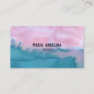 Pink and teal abstract watercolor business card