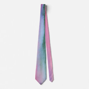 Pink and Teal Abstract Watercolor Wedding Tie