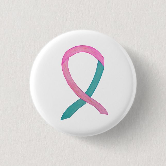 Pink and Teal Awareness Ribbon Custom Button Pins (Front)