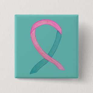 Pink and Teal Awareness Ribbon Custom Button Pins