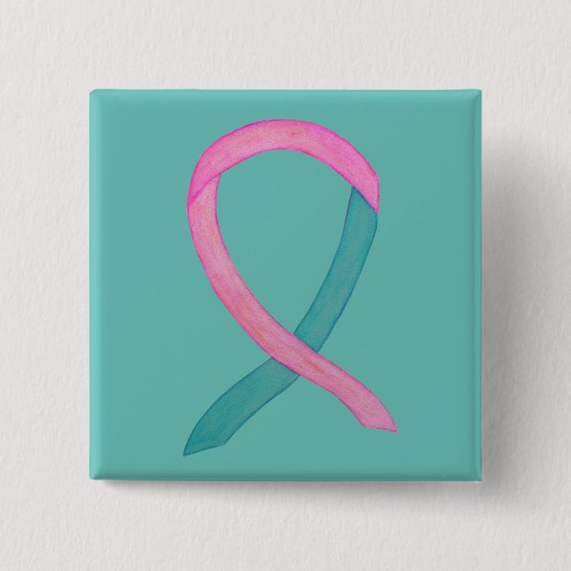 Pink and Teal Awareness Ribbon Custom Button Pins (Front)