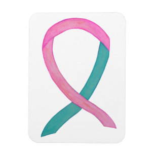 Pink and Teal Awareness Ribbon Custom Magnets