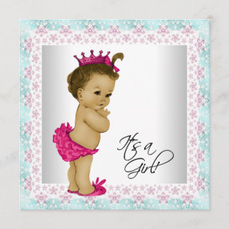 Pink and Teal Blue Baby Girl Shower Invitation
