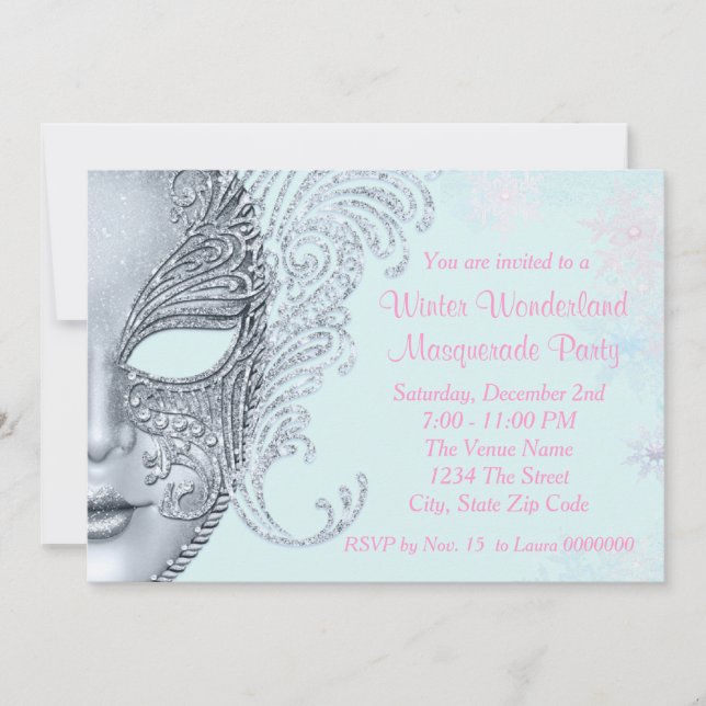 Pink and Teal Blue Winter Wonderland Party Invitation (Front)