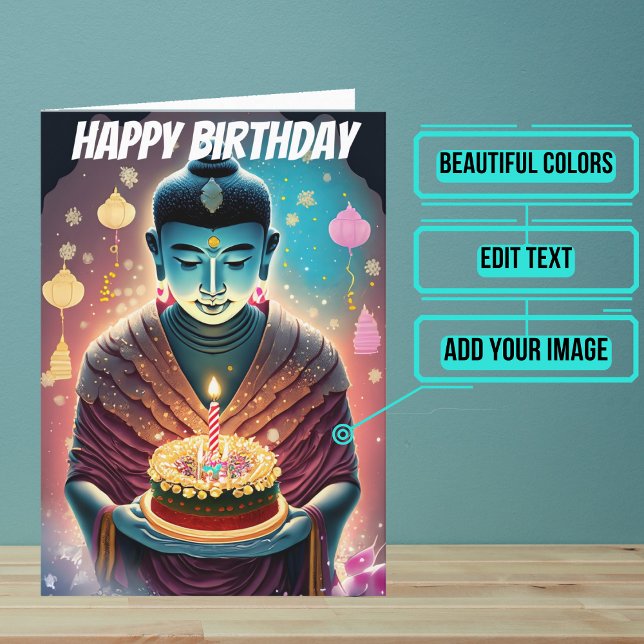 Pink and Teal Buddha Birthday Card (Send someone you love a very special birthday card using a beautiful design featuring Buddha imagery)