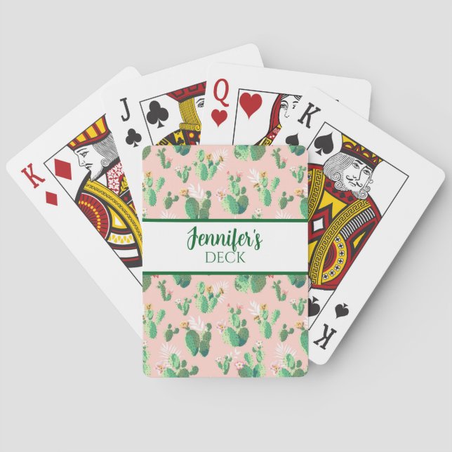 Pink and Teal Cactus Southwestern Playing Cards (Back)