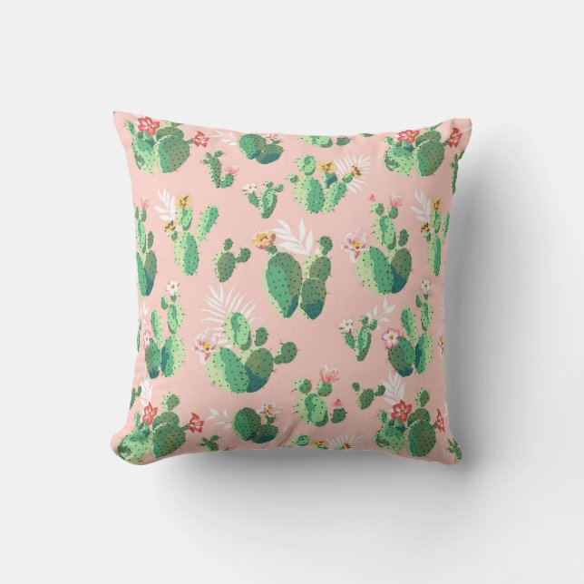 Pink and Teal Cactus Southwestern  Throw Pillow (Front)