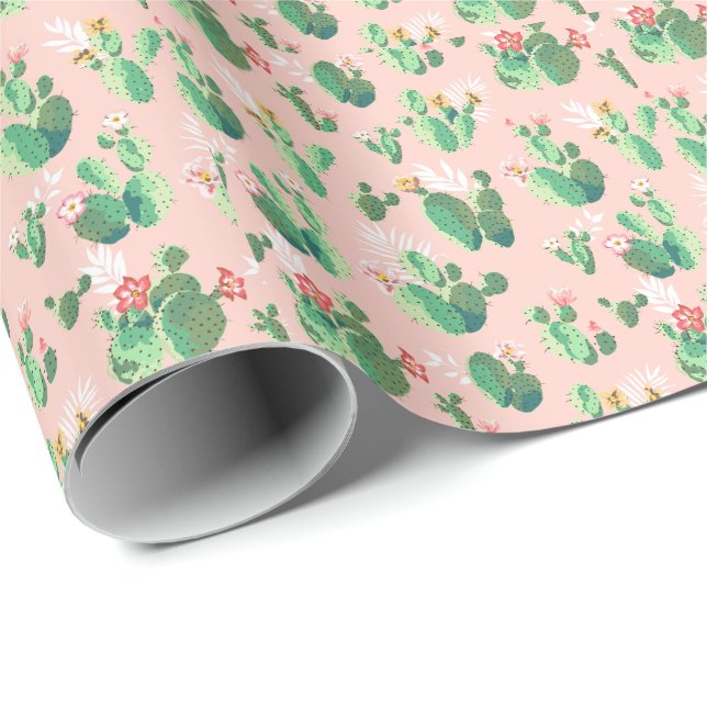Pink and Teal Cactus Southwestern Wrapping Paper (Roll Corner)