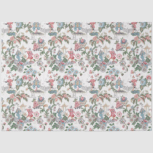 Pink and Teal Chinoiserie Garden Scenic Tissue Paper