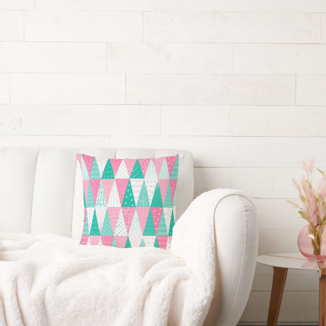 Pink and Teal Christmas Trees Cushion (Couch)