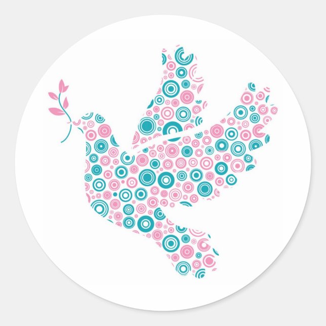 Pink and Teal DOVE Classic Round Sticker (Front)