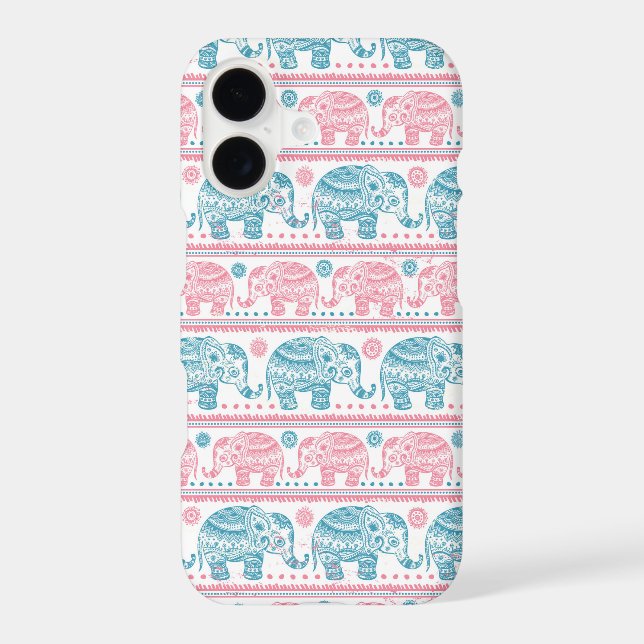 Pink And Teal Ethnic Elephant Pattern (Back)