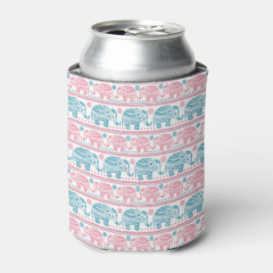 Pink And Teal Ethnic Elephant Pattern Can Cooler