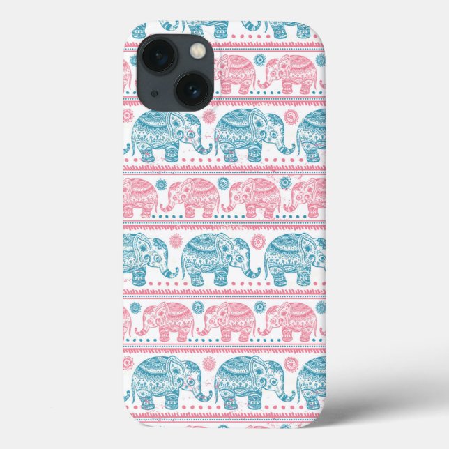 Pink And Teal Ethnic Elephant Pattern Case-Mate iPhone Case (Back)