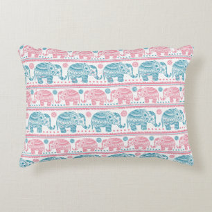 Pink And Teal Ethnic Elephant Pattern Decorative Cushion