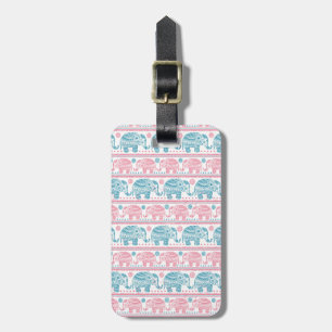 Pink And Teal Ethnic Elephant Pattern Luggage Tag
