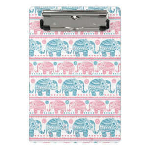 Pink And Teal Ethnic Elephant Pattern Mini Clipboard