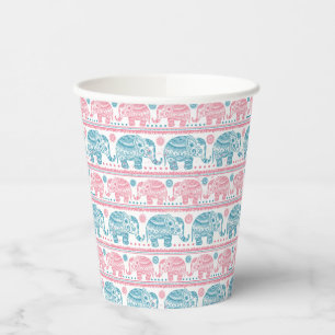 Pink And Teal Ethnic Elephant Pattern Paper Cups
