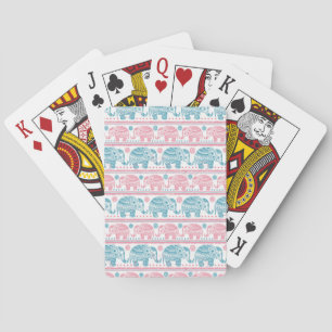 Pink And Teal Ethnic Elephant Pattern Playing Cards