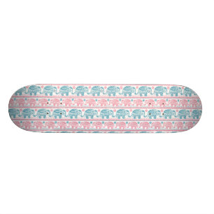 Pink And Teal Ethnic Elephant Pattern Skateboard