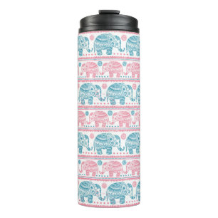 Pink And Teal Ethnic Elephant Pattern Thermal Tumbler