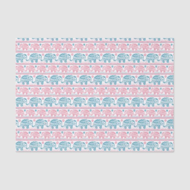 Pink And Teal Ethnic Elephant Pattern Tissue Paper (Front)