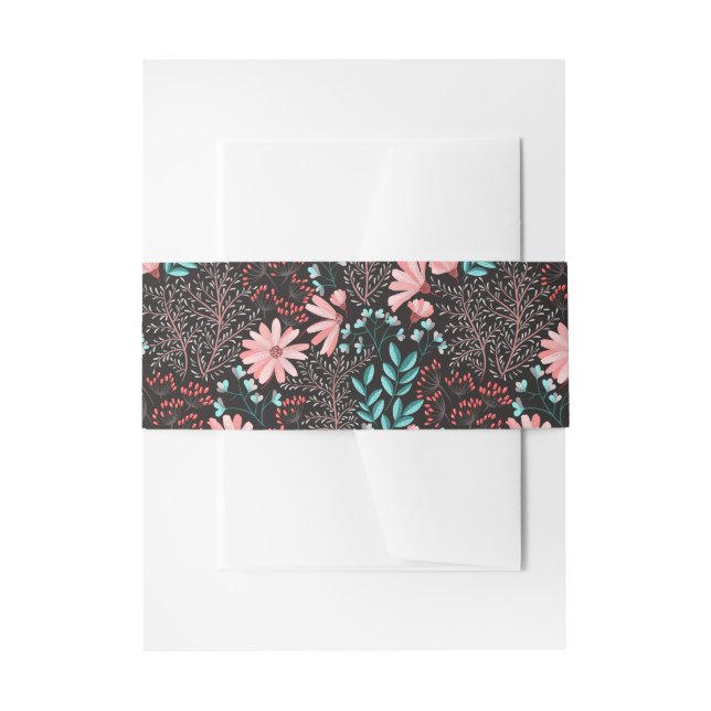 Pink and Teal Floral Invitation Belly Band (Front Example)