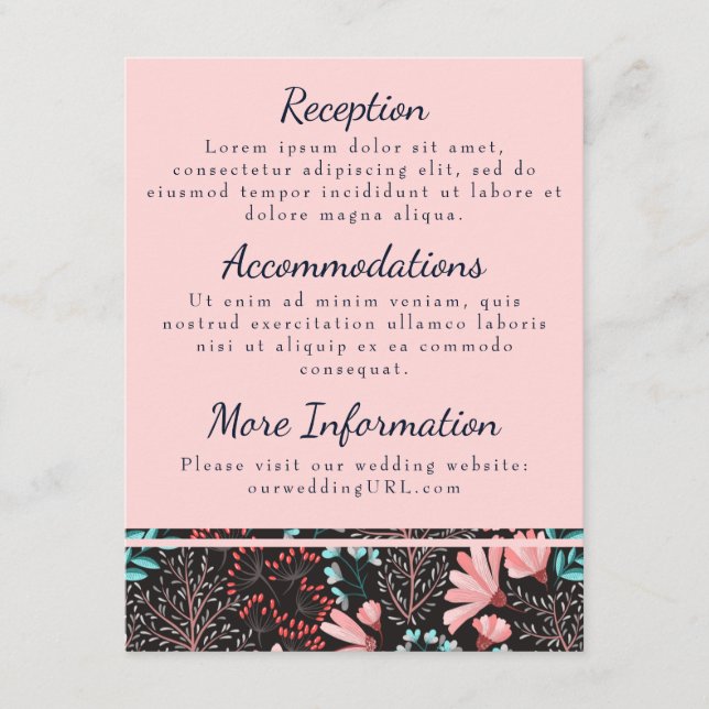 Pink and Teal Floral Reception Cards (Front)