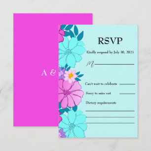 Pink and Teal Floral Wedding  RSVP Card