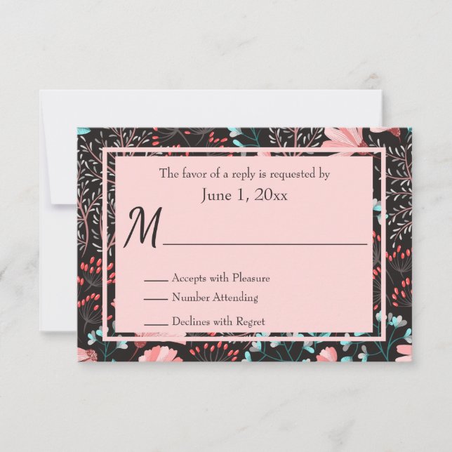 Pink and Teal Flowers RSVP (Front)