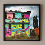 Pink and Teal Graffiti Art | Abandoned House Canvas Print<br><div class="desc">Colourful teal,  yellow and pink graffiti urban art abandoned building. This picture was AI generated art. generativecontent</div>
