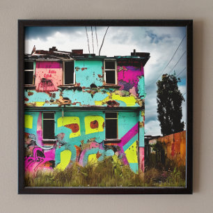 Pink and Teal Graffiti Art   Abandoned House Canvas Print