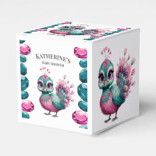 Pink and Teal Jewel Baby Peacock Baby Shower Favour Box