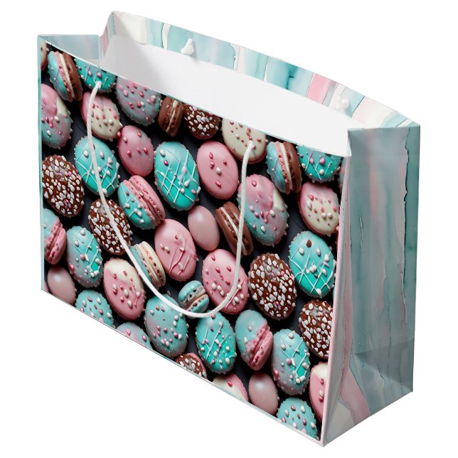 Pink and Teal Macaron Birthday Large Gift Bag (Back Angled)