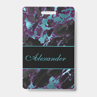Pink and Teal Marble Style Luggage Tag Badge ID Badge