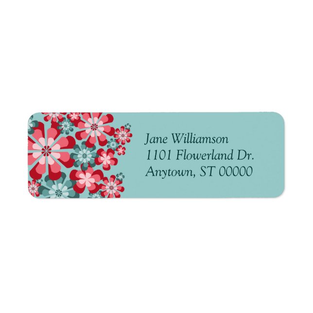 Pink and Teal Mod Flowers Custom Address Labels (Front)