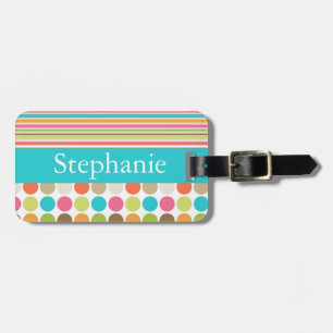 Pink and Teal Polka Dot Personalised Luggage Tag