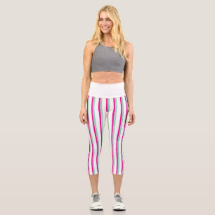 Pink and Teal Vertical Stripes Capri Leggings
