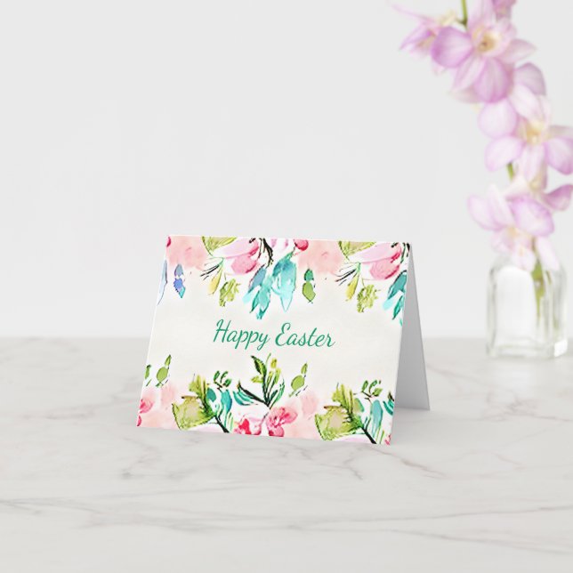 Pink and teal watercolor floral frame custom card (Orchid)