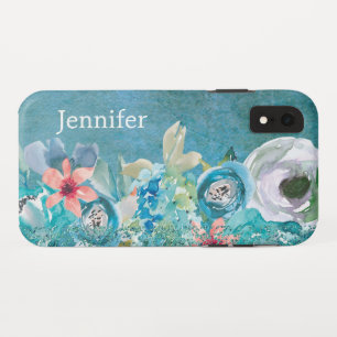 Pink and teal watercolor floral personalised Case-Mate iPhone case