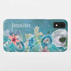 Pink and teal watercolor floral personalised Case-Mate iPhone case