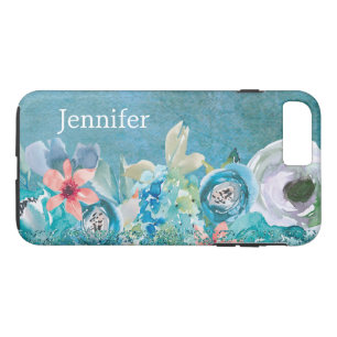 Pink and teal watercolor floral personalised Case-Mate iPhone case