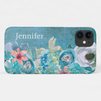 Pink and teal watercolor floral personalised