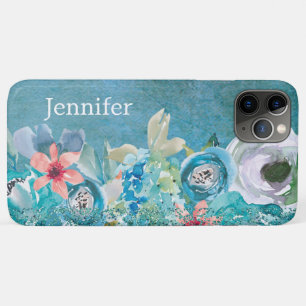 Pink and teal watercolor floral personalised Case-Mate iPhone case