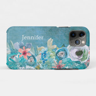 Pink and teal watercolor floral personalised Case-Mate iPhone case