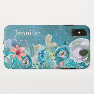 Pink and teal watercolor floral personalized Case-Mate iPhone case