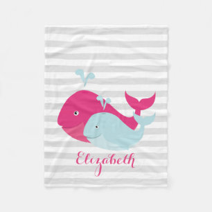 Pink and Teal Whale Pals Fleece Blanket