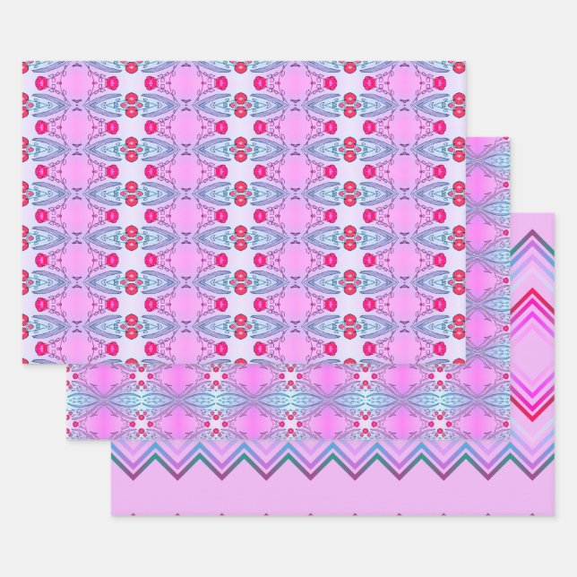 Pink And Teal Wrapping Paper Flat Sheet Set of 3 (Set)