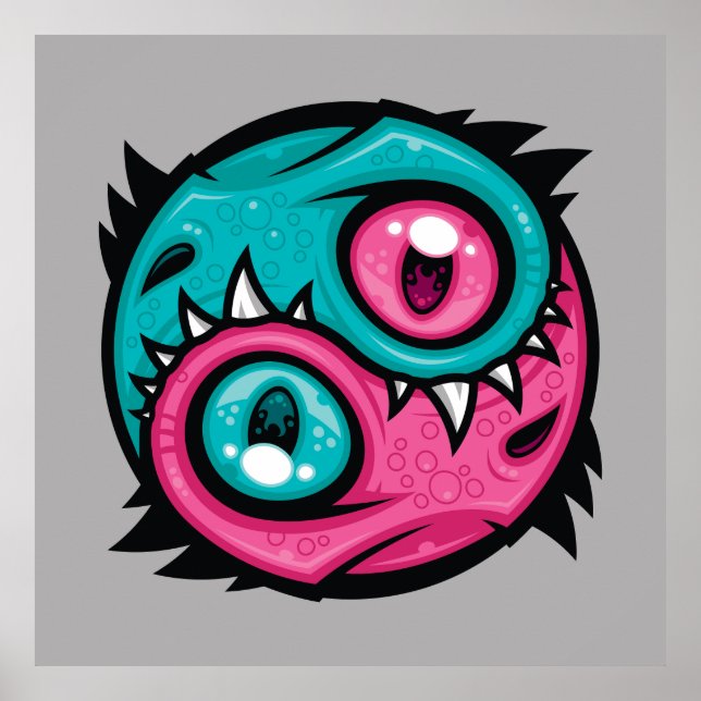 Pink and Teal Yin Yang Dragons Poster (Front)
